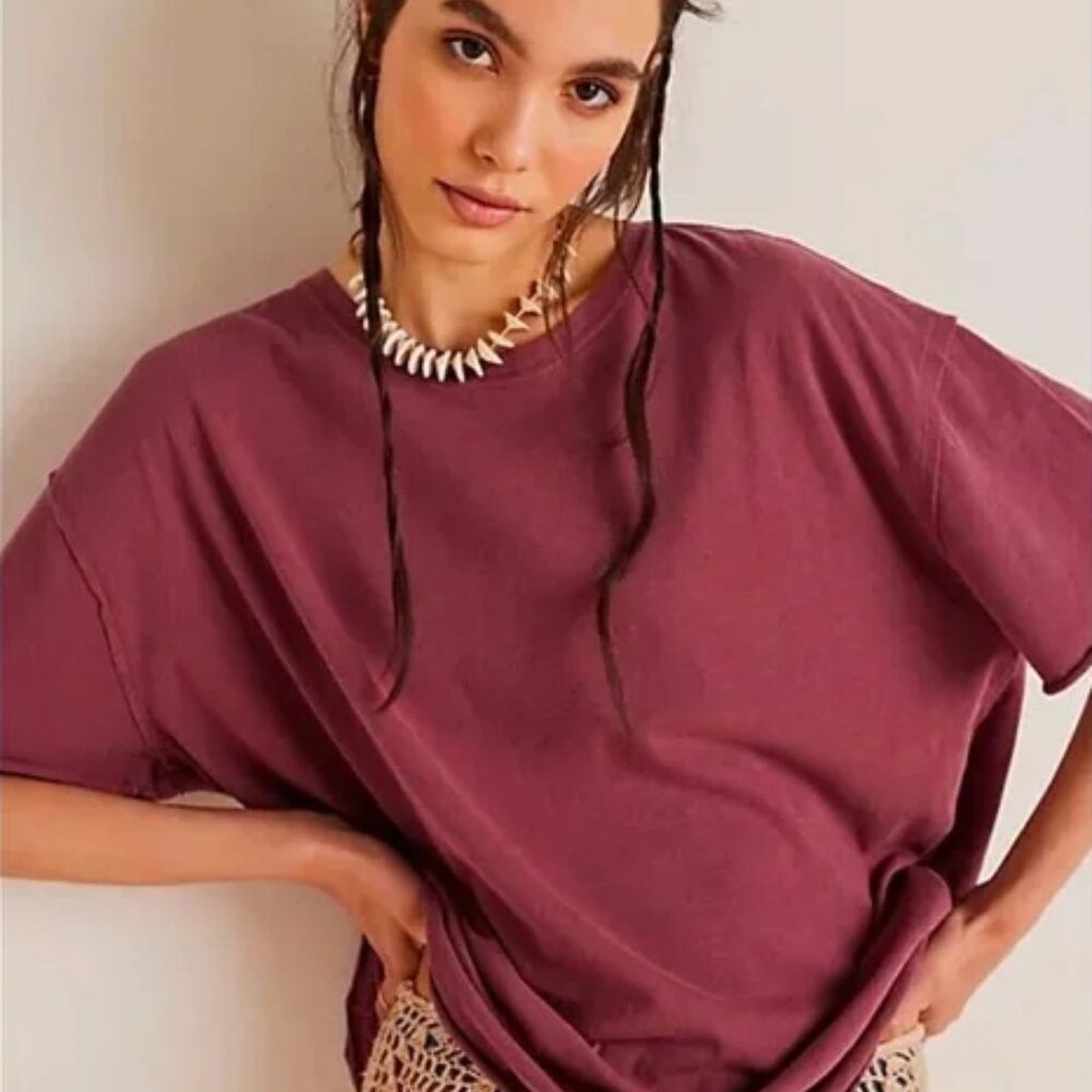 Free People We The Free Nina Tee Cinnamon Rose - S Oversized Fit Mauve